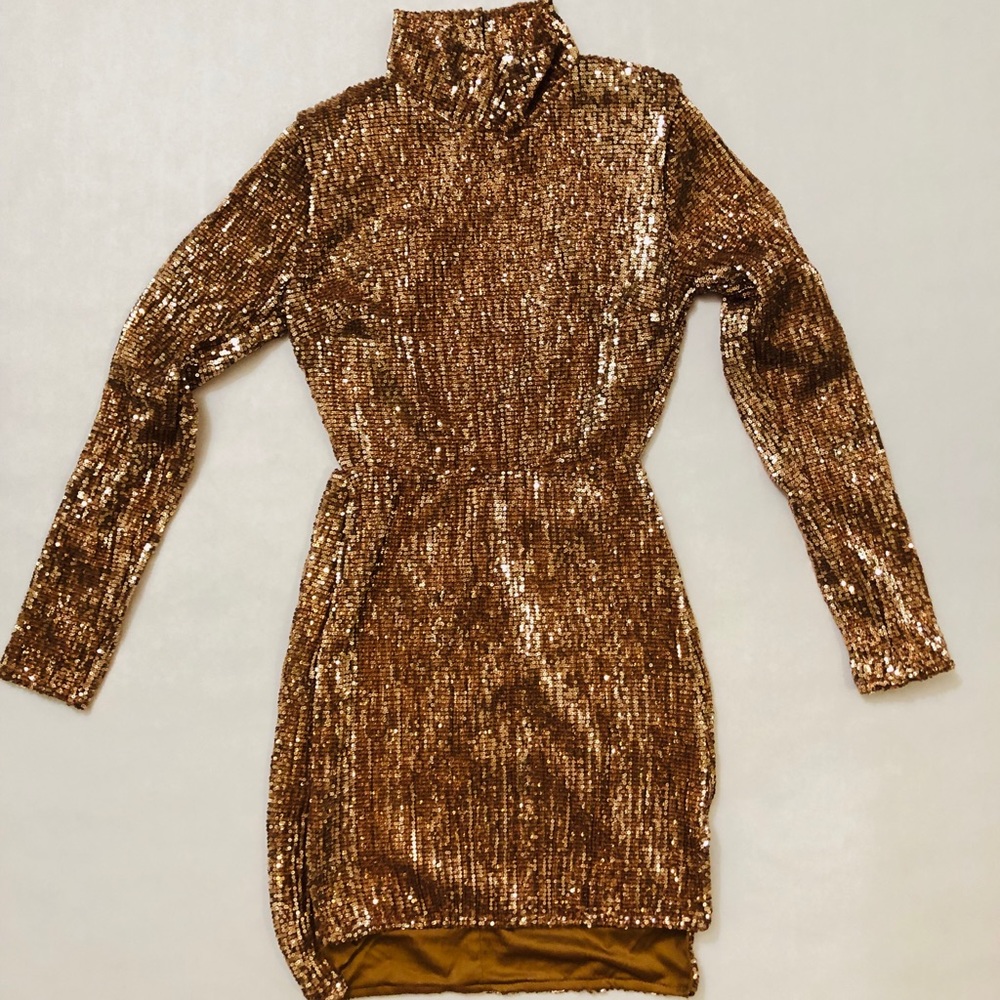 Nude thread rose gold sequin dress